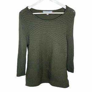 David Brooks Green Woven Cable Knit Sweater